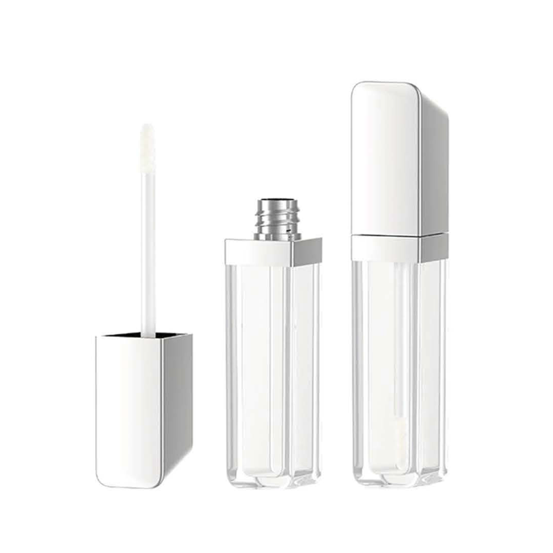 Discover our Silver square-edge lip gloss tube with soft corners, crafted from ABS/AS material. Perfect for modern cosmetics brands. Custom decoration available...