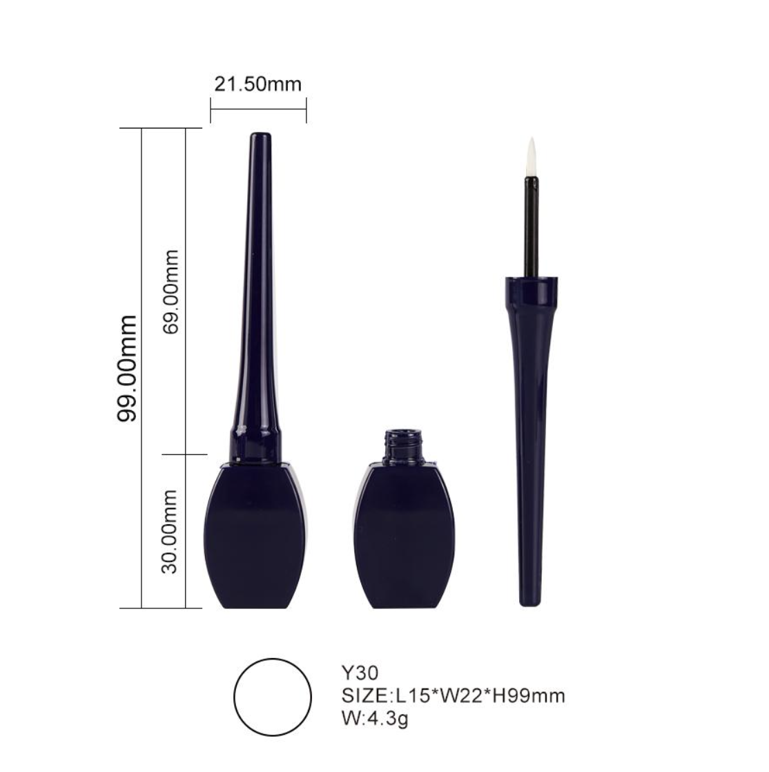 SPG-SSPY30 oval-base eyeliner tube with elongated cap and fine brush applicator. Perfect for liquid eyeliner and lash serum packaging. Wholesale cosmetic packag...